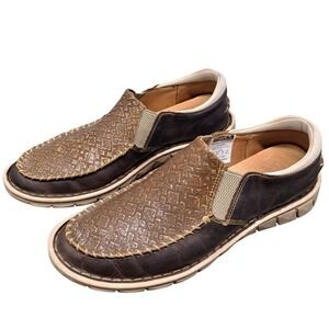Tony Lama Womens 8.5 Casual Slip On Western Loafer Shoes Brown Tan Woven Leather
